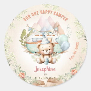 Sticker Rond Happy Camper Été 1er Anniversaire Fille