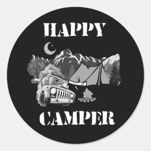 Sticker Rond Happy Camper Funny Camping