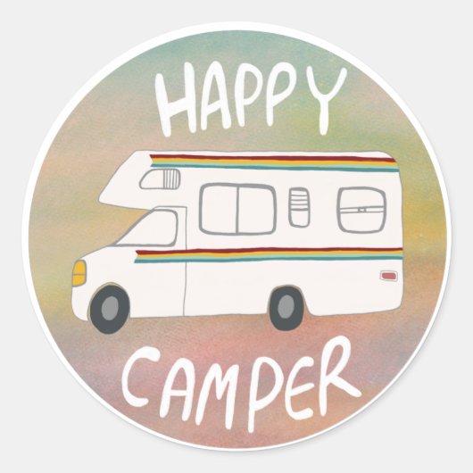 Sticker Rond Happy Camper Rainbow RV Sunset Motorhome RV (Devant)