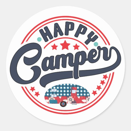 Sticker Rond Happy Camper RV (Devant)