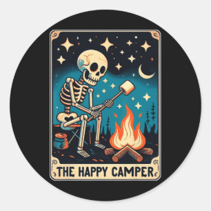 Sticker Rond Happy Camper Tarot Card Skeleton Camper Funny Camp