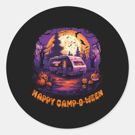 Sticker Rond Happy CampOWeen Camping Halloween Costume Citrouil (Devant)