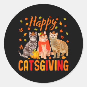 Sticker Rond Happy Catsgiving mignon Thanksgiving Cat Wears