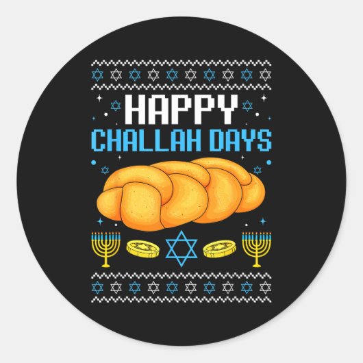 Sticker Rond Happy Challah Days Ugly Christmas Hanukkah (Devant)