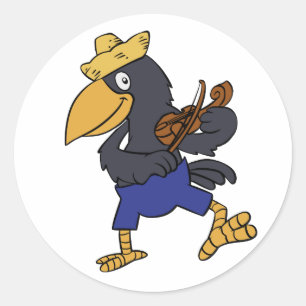 Sticker Rond Happy Crow jouant du violon   choisir la couleur a