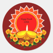 Sticker Rond Happy Diwali 20xx Ajouter année ou texte Marigolds (Devant)
