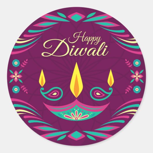 Sticker Rond Happy Diwali violet bougie plat illustration (Devant)