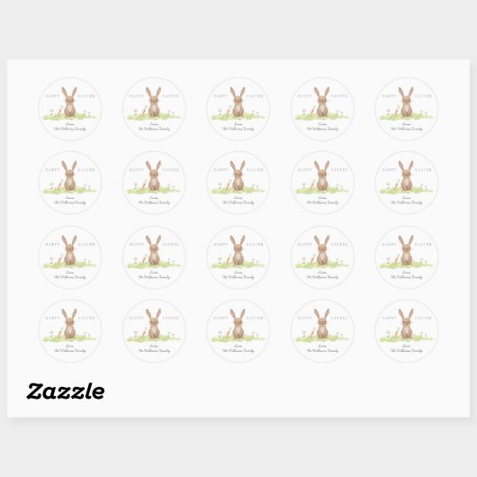 Sticker Rond Happy Easter Bunny Rabbit  (Feuille)
