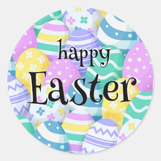 Sticker Rond Happy Easter Colorful Eggs Background