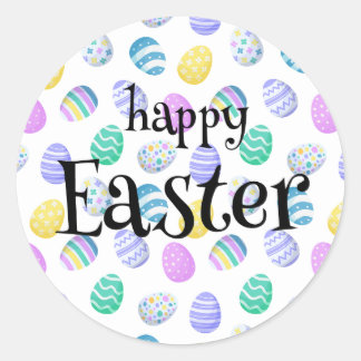 Sticker Rond Happy Easter Eggs Colorful Pattern