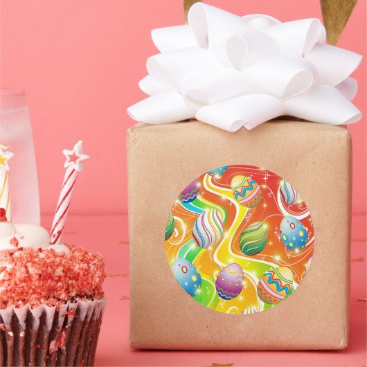 Sticker Rond Happy Easter Eggs Festive Pattern (Fête)