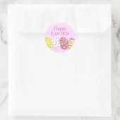 Sticker Rond Happy Easter Eggs Pink Background (Sac)