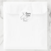 Sticker Rond Happy Easter Line Art Bunny Rabbit Nom modifiable (Sac)