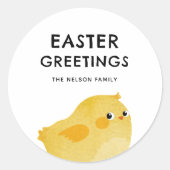 Sticker Rond Happy Easter with little yellow chicken (Devant)