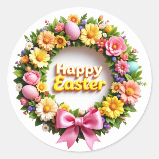 Sticker Rond Happy Easter Wreath Sheet of (Devant)
