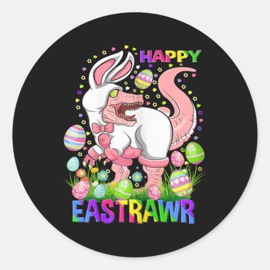 Sticker Rond Happy Eastrawr Funny T Rex Easter Day Dinosaur (Devant)