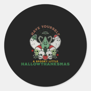 Sticker Rond Happy Éffrayant HallowThanksMas Halloween Noël F