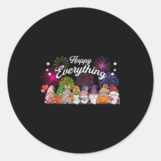 Sticker Rond Happy Everything Gnomes For All Year Every Holiday (Devant)