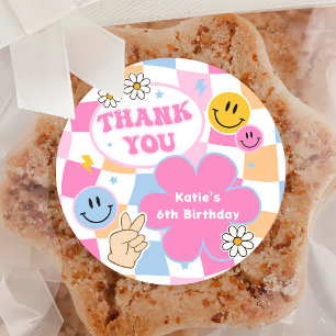 Sticker Rond Happy Face Smile Super À damiers Anniversaire Stic