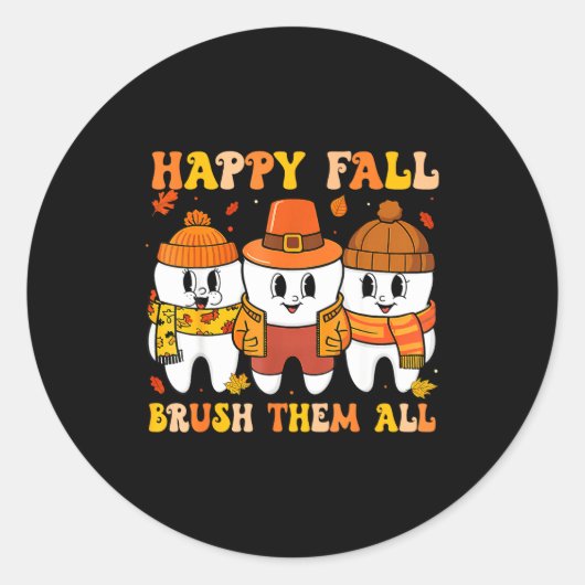Sticker Rond Happy Fall Bruhem All Teeth Thanksgiving Dental De (Devant)