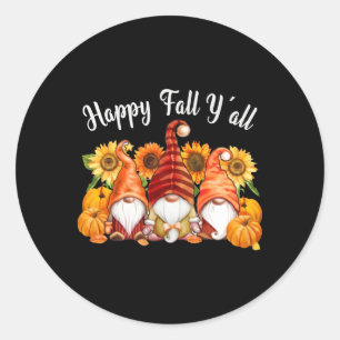 Sticker Rond Happy Fall Y`All Gnomes Thanksgiving