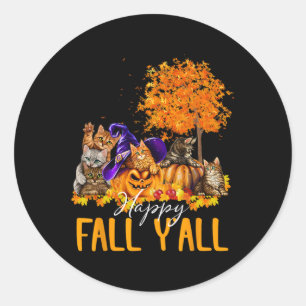Sticker Rond Happy Fall Y'all Cats Lover Automne Citrouille Map