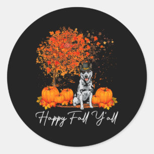 Sticker Rond Happy Fall Y'all Citrouille Australian Cattle Dog