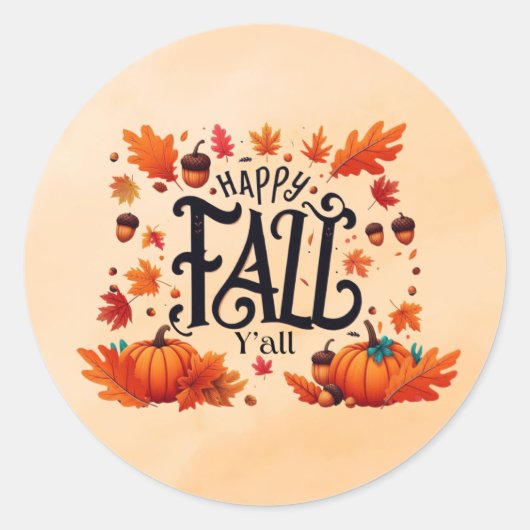 Sticker Rond Happy Fall Y'all classique (Devant)
