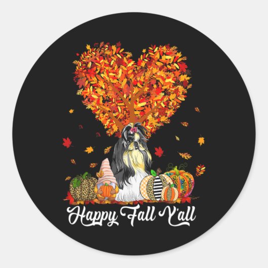 Sticker Rond Happy Fall Y'all Funny Shih Tzu Citrouilles d'auto (Devant)