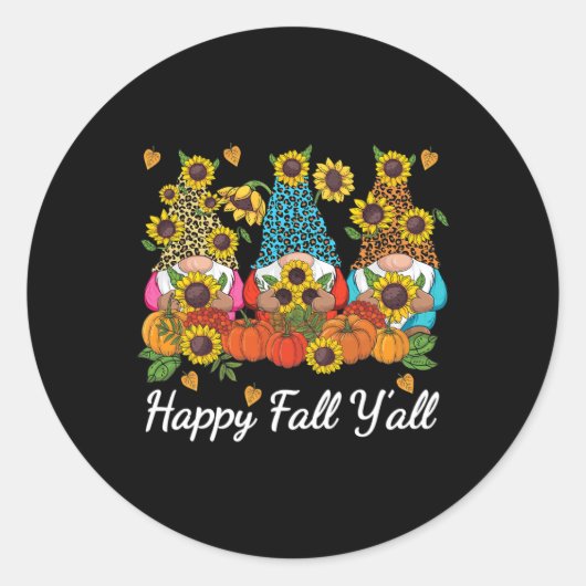 Sticker Rond Happy Fall Y'all Gnome Leopard Pumkin Autumn (Devant)