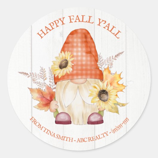 Sticker Rond Happy Fall Y'All Gnome Pop By (Devant)