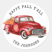Sticker Rond Happy Fall Y'all Red Truck Citrouilles (Devant)
