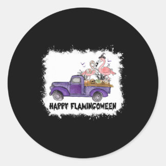 Sticker Rond Happy Flamingoween Flamant rose rose Halloween Ske