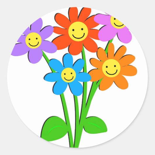 Sticker Rond Happy Flowers (Devant)