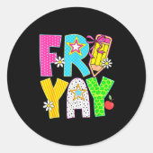 Sticker Rond Happy Fri-yay Teacher Fry Yay Friday Weekend Cute (Devant)