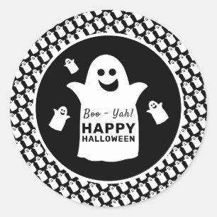 Sticker Rond Happy Ghost, Black Halloween Party