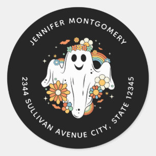 Sticker Rond Happy Ghost Retro Hippie Vibe - Adresse