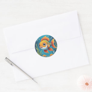 Sticker Rond Happy Goldfish