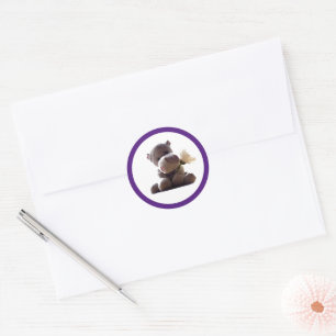 Sticker Rond Happy Grey Hippo tenant Daisy, mignonne Love Photo