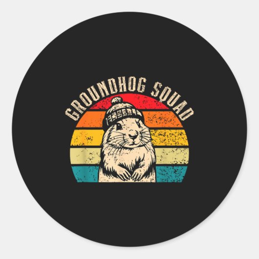 Sticker Rond Happy Groundhog Day 2025 Groundhog Squad Woodchuck (Devant)