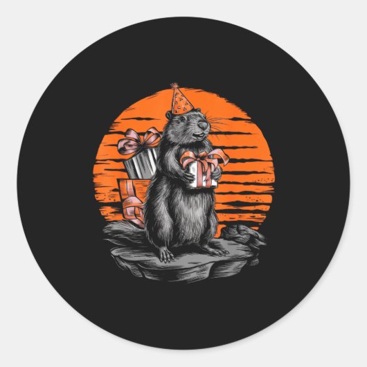 Sticker Rond Happy Groundhog Day Ground Hog With Birthday Party (Devant)