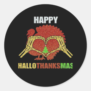 Sticker Rond Happy Hallothanksmas Fun Holiday Season Mashup