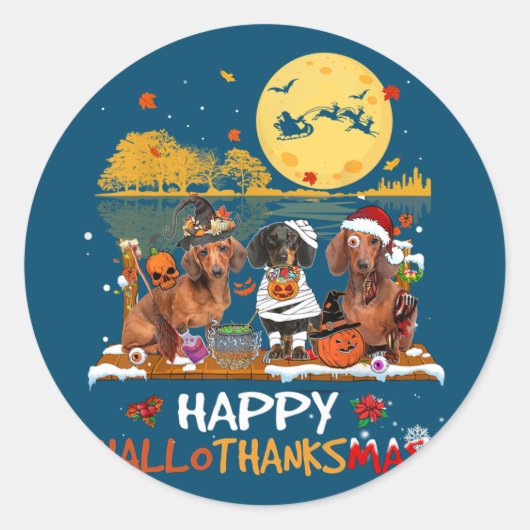 Sticker Rond Happy Hallothanksmas Halloween Thanksgiv (Devant)