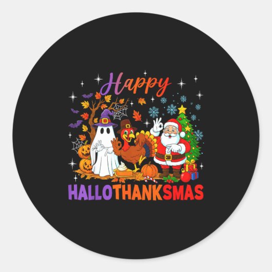 Sticker Rond Happy Hallothanksmas Halloween Thanksgiving 67 Chr (Devant)