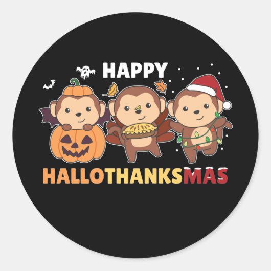 Sticker Rond Happy Hallothanksmas Monkey Christmas Monkeys (Devant)