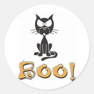Sticker Rond Happy Halloween Boo Chat noir