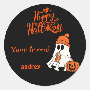 Sticker Rond Happy Halloween Boo Citrouille Ghost Personnalisé