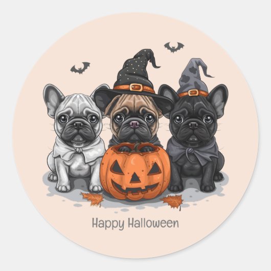Sticker Rond Happy Halloween Bulldogs français (Devant)
