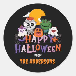 Sticker Rond Happy Halloween Caractères Personnalisé Nom de fam