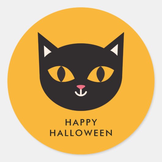 Sticker Rond Happy Halloween Chat noir Trick ou Treat (Devant)